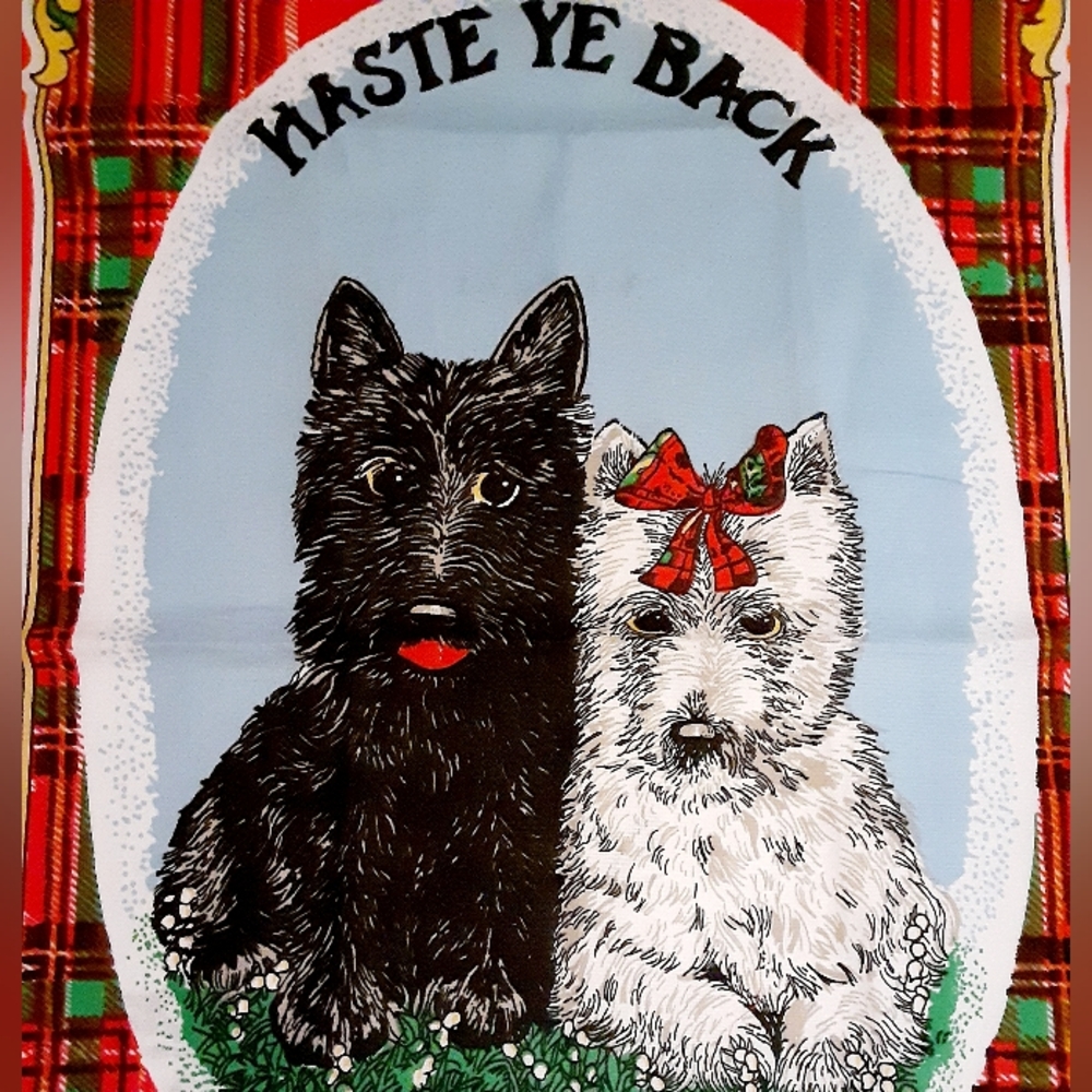 Scottish Terrier and Westie Dog Print Scotland Tea Towel - Picture 1 of 6